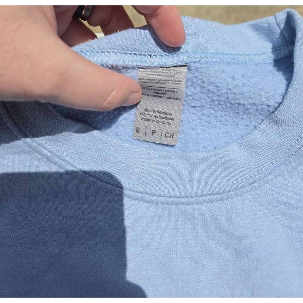 Nike Spellout Custom Embroidered Floral Swoosh Sweatshirt Light Blue Small